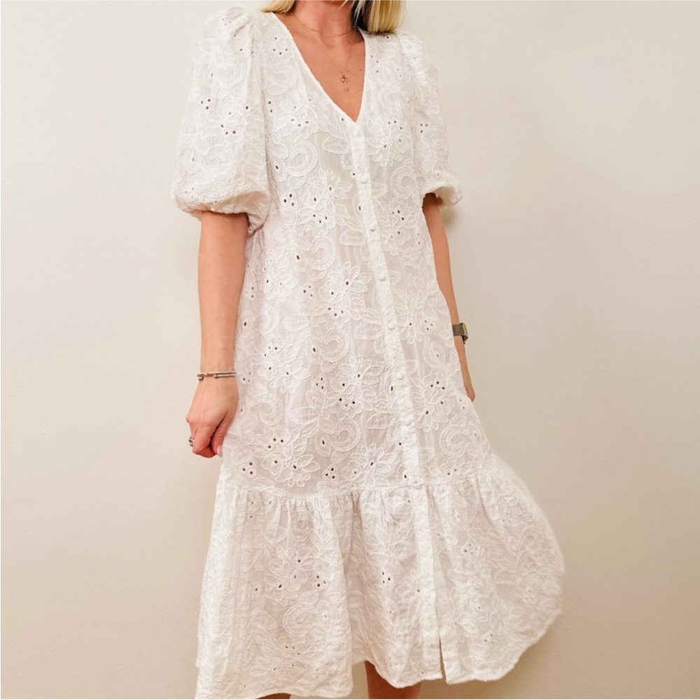 Zara White Eyelet Midi Dress - Picture 12 of 16